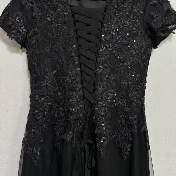 Women’s Black Lace Maxi Dress Size 12 Formal Short Sleeve Drawstring Prom NWOT - Picture 15 of 16
